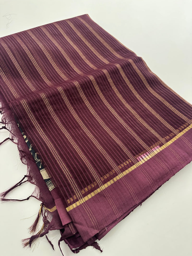 Purple X Lavender Kota Cotton Saree – Striped Pattern AU24