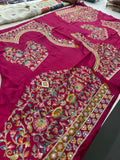 Cream Colorblock Pure Pashmina Work Silk Saree-AU10