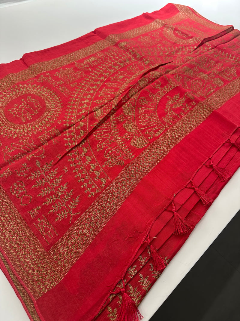 Jute Tussar Designer Sarees beautiful colour combinations🌹-AU9