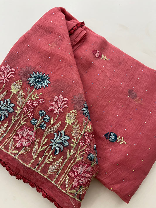 Organza Fancy Saree Embroidery