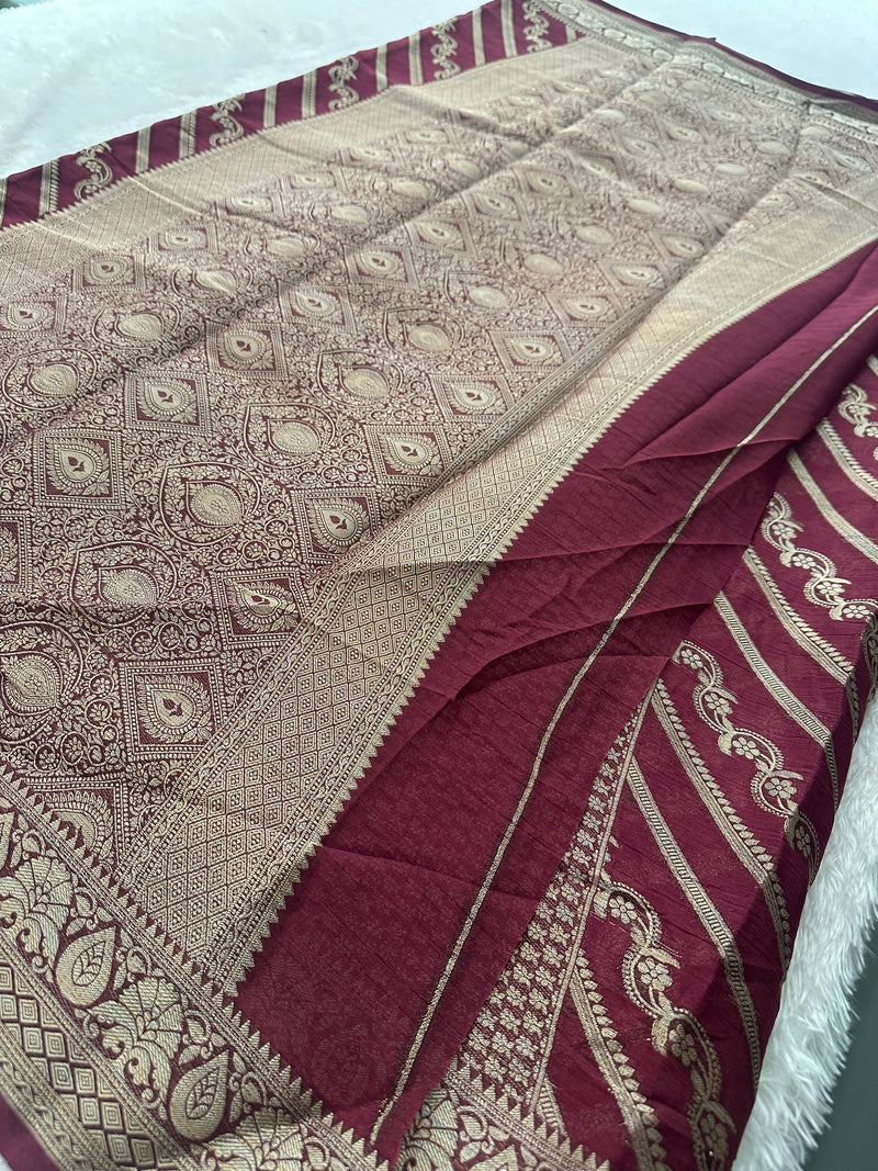Premium Laser Chiffon Saree – Brown AU26
