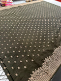 Venkatagiri fancy soft Linen Cotton sarees with self blouse and fancy Border and Butties all over 🌹-AU9