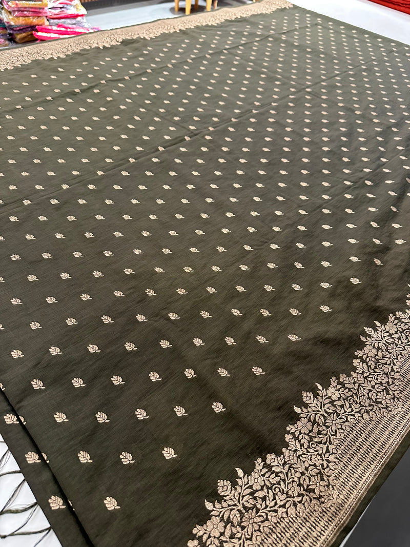 Venkatagiri fancy soft Linen Cotton sarees with self blouse and fancy Border and Butties all over 🌹-AU9