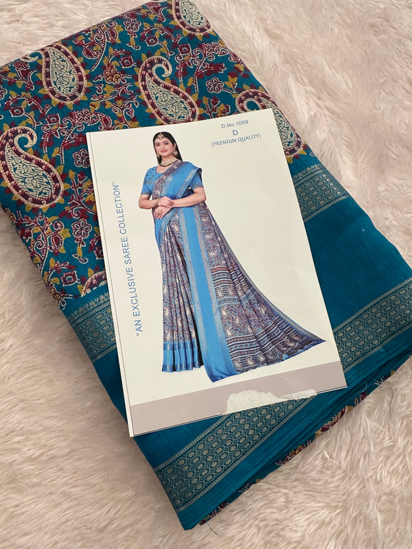 🌹New Launch🌹
Printed Vintage Style Crape Chiffon Sarees in Beautiful Bentex Border Style 🌹 -JU16
