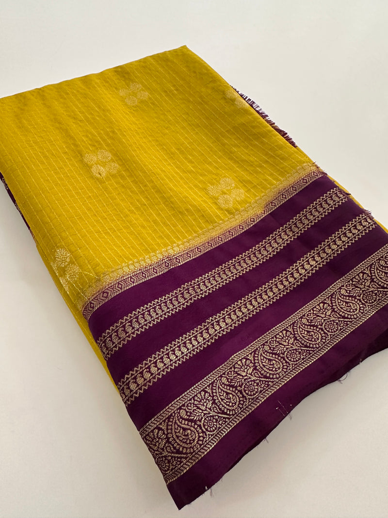 Semi Mysore Silk Checks Saree with Butta-AU16