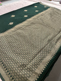 Green Linen Heritage Designer Saree with Butta - AU18