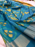 Yellow Blue Soft Pochampally Printed Saree SALE