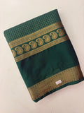 BENTEX BORDER SELF CHEX SEMI CREPE SILK SAREE-GREEN