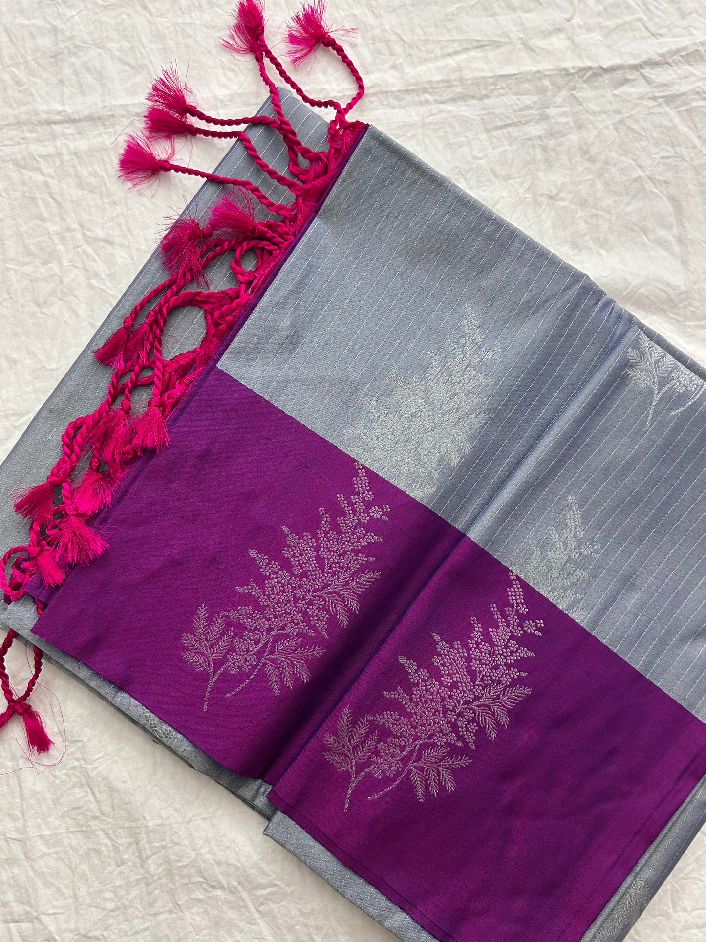 Ananta semi silk saree-Grey X Purple