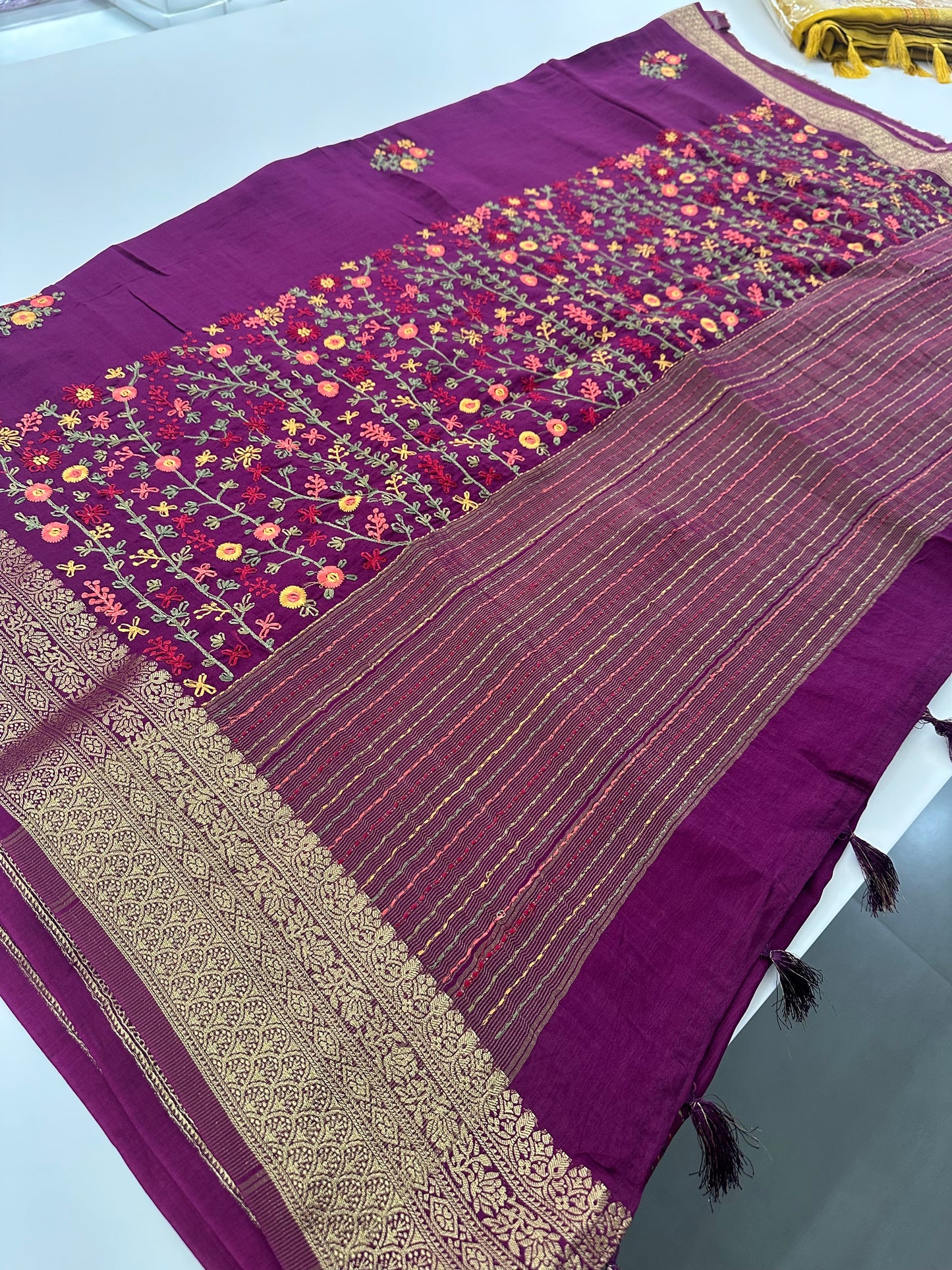 Pure Tussar Silk With Katha Work and Embroidery Buttas in Premium Finishing🦋 🌹-JU16