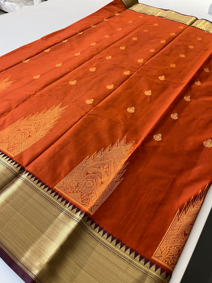 Rust orange x deep wine semi Pattu saree