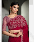 SW-1701 — CHERRY RED SARTIN SILK CHIFFON SAREE & BANGLORE WORK BLOUSE
