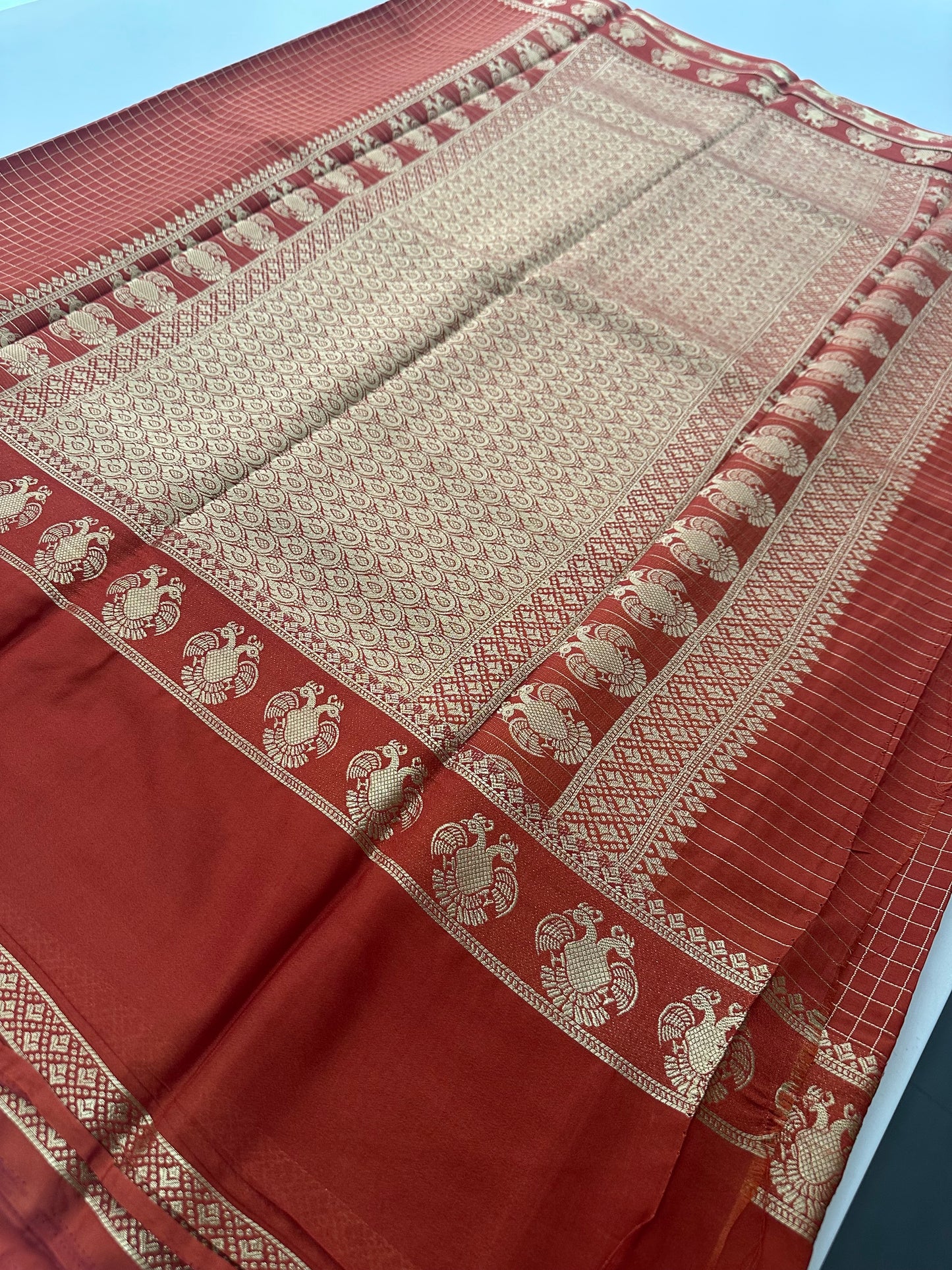 Fancy Checks Crape Silk Saree -M30