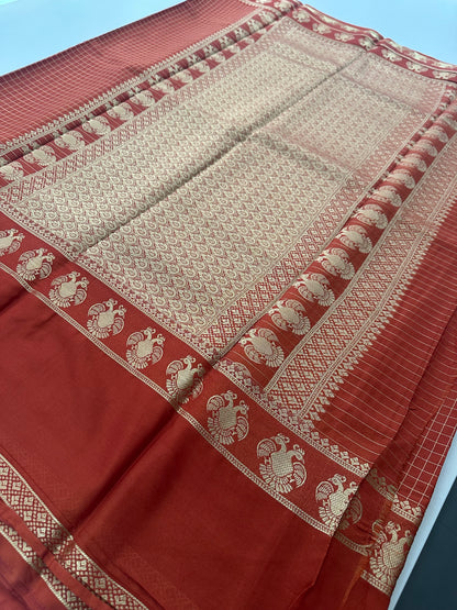 Fancy Checks Crape Silk Saree -M30