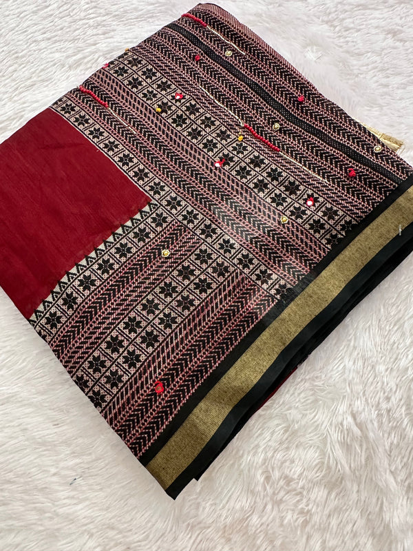 Premium Designer Chanderi Mul Fabric With Designer Border and Weaving Pallu with Tassels❤️❤️-JU3