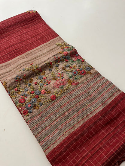 Linen Tussar designer saree