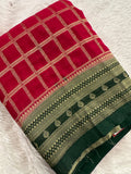 Premium Georgette Sarees In Checks Zari and Small Border with Contrast Blouse Piece 🌹-JU18