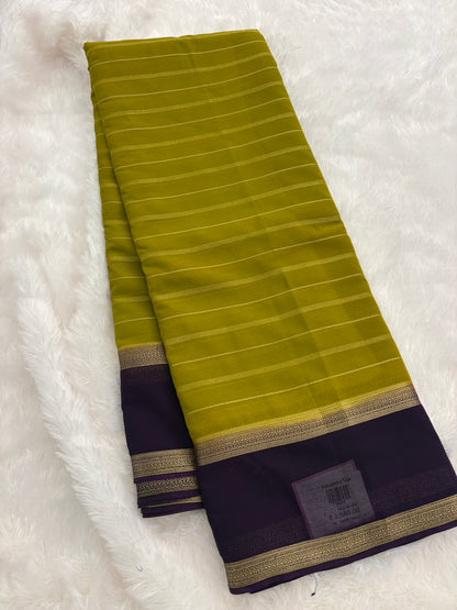 Mehendi Green X Purple Striped Soft Semi Mysore Silk Saree-J117