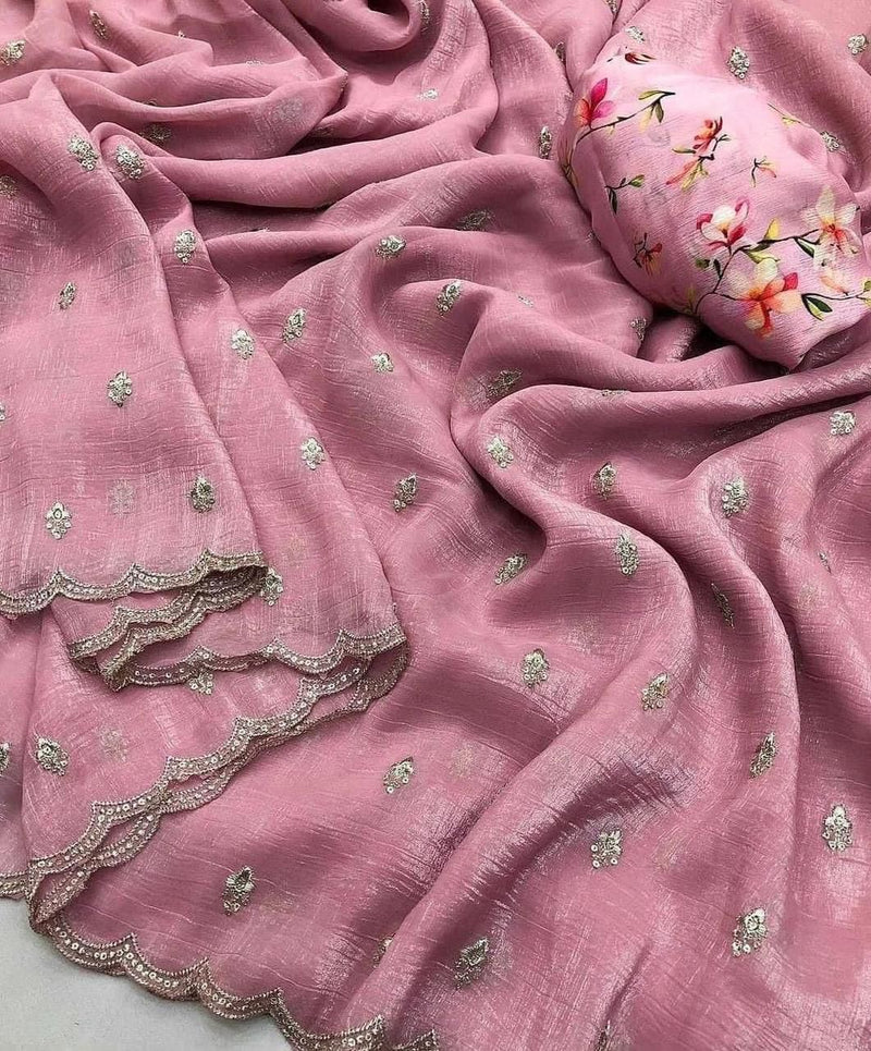 Georgette crush with embroidery work butti comes with embroidery work arka border J18