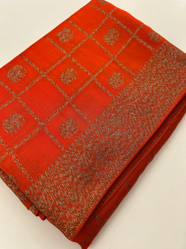Tussar Silk Fancy Sarees,, comes in checks and elephant buttas all over 🌹-JU30