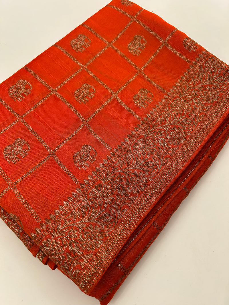 Tussar Silk Fancy Sarees,, comes in checks and elephant buttas all over 🌹-JU30