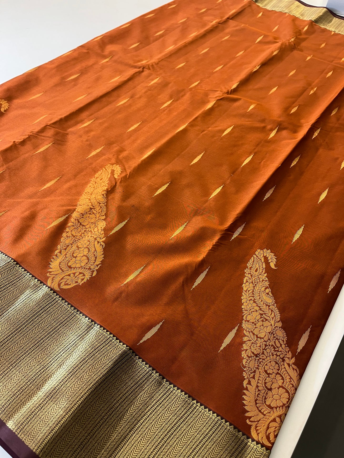 Rust orange x deep wine semi Pattu saree