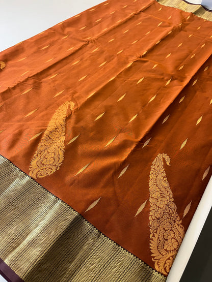Rust orange x deep wine semi Pattu saree