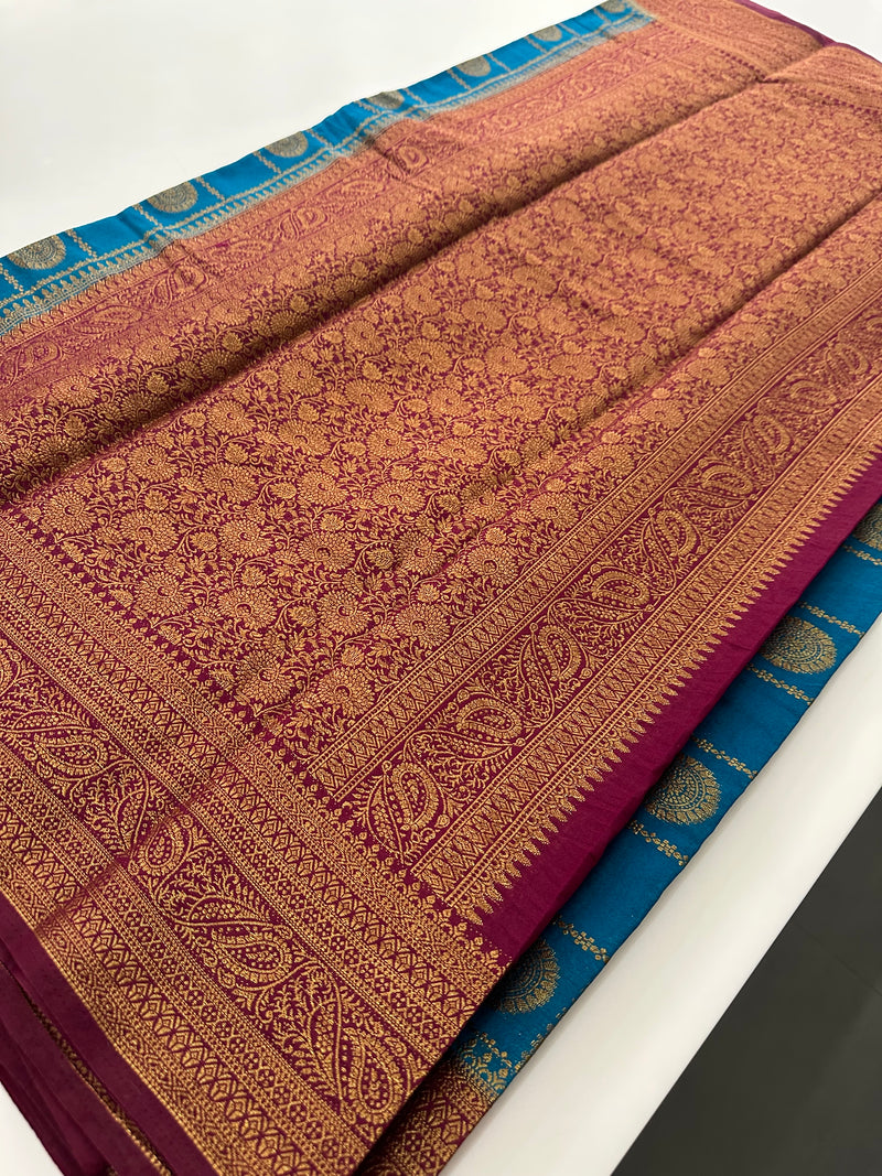 New collection in South Cotton Silk sarees for Varmahalaxmi with contrast matching blouse piece🌹-AU3