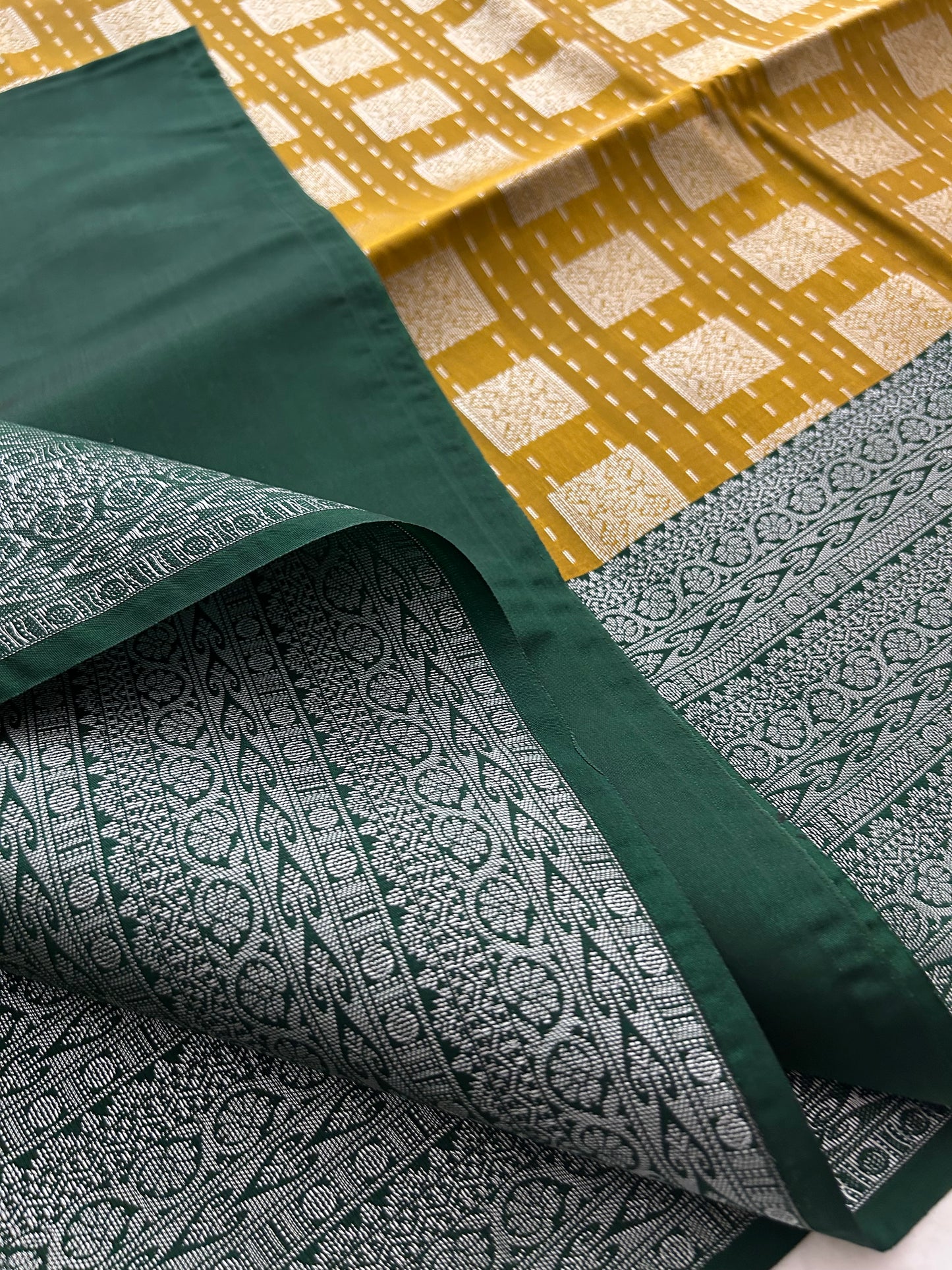 Ananta semi silk saree-Mustard X green