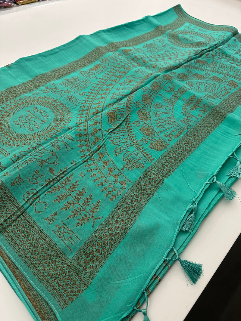 Jute Tussar Designer Sarees beautiful colour combinations🌹-AU9