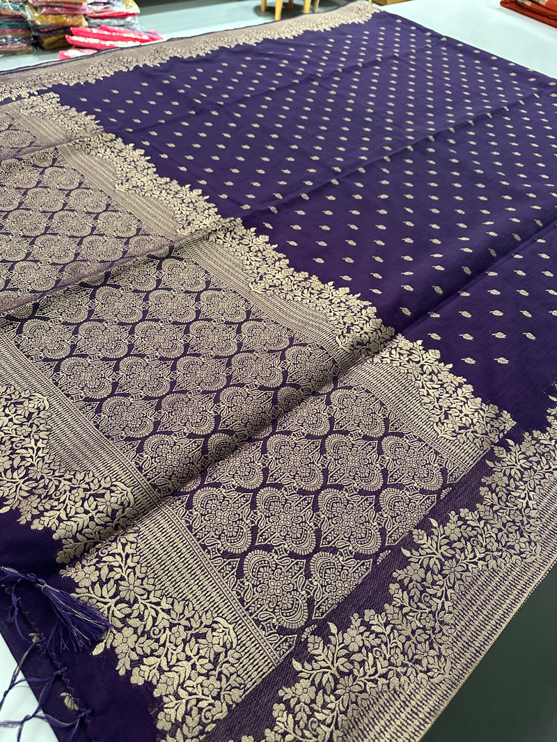 Venkatagiri fancy soft Linen Cotton sarees with self blouse and fancy Border and Butties all over 🌹-AU9