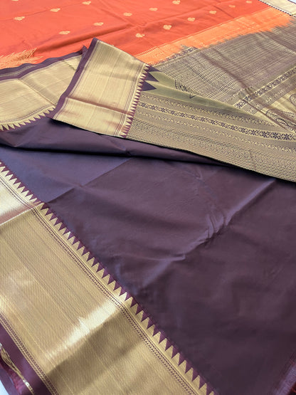 Rust orange x deep wine semi Pattu saree