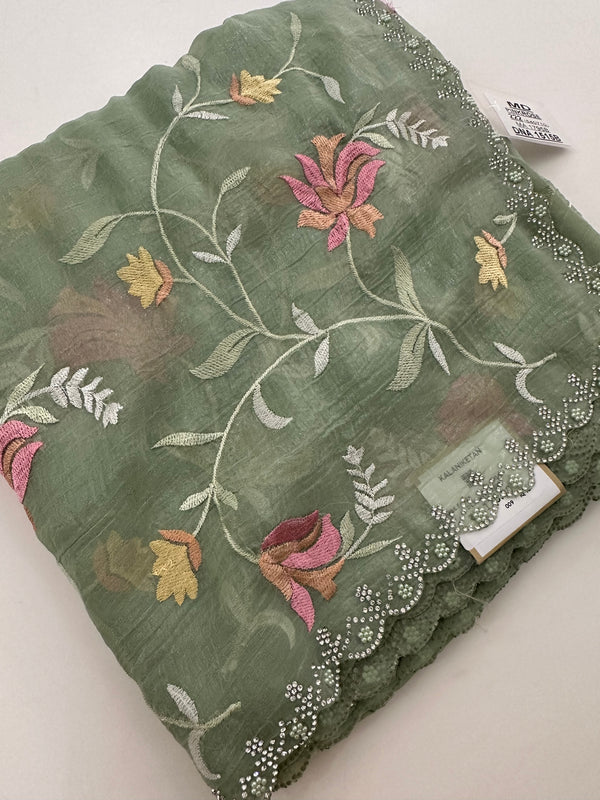Soft Organza Full Work Sarees in 2 new Colors  Pista and Lavender Shades🌹 Comes with embroidery buttas all over 🌹JU27