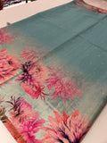 Digital floral Printed Tussar Saree,, contrast butti blouses🌹/- AU12