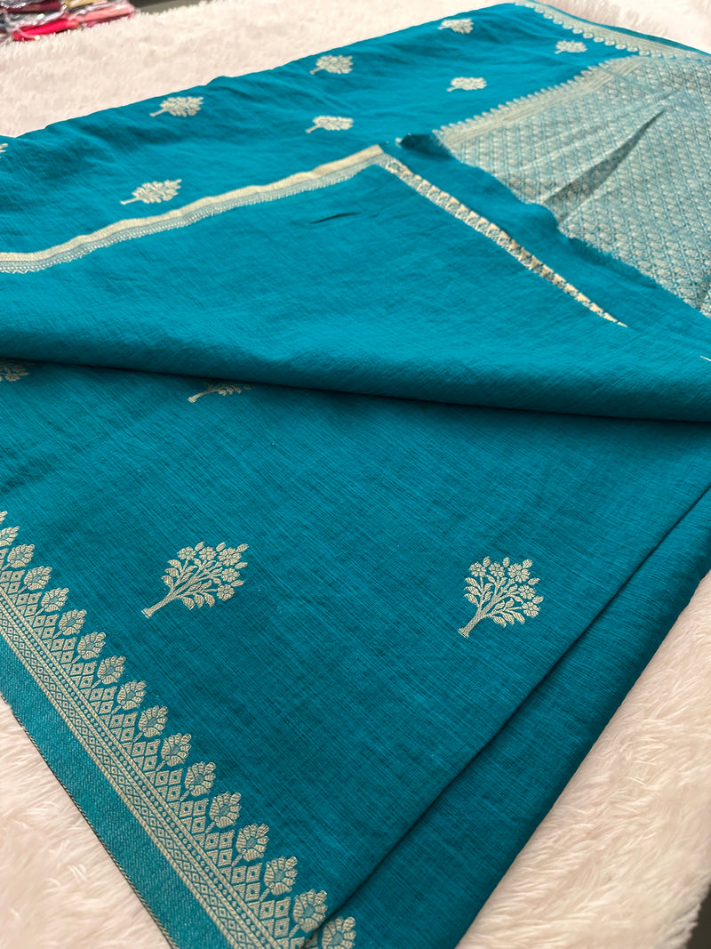 Sapphire Blue Linen Heritage Designer Saree with Butta - AU18