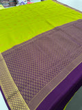 Olive Mustard x Navy Purple 120 GSM Mysore Crepe Silk Saree - AU8
