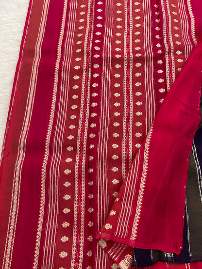 DESIGNER PARTYWEAR SAREE WITH CONTRAST BLOUSE-PINK X PURPLE