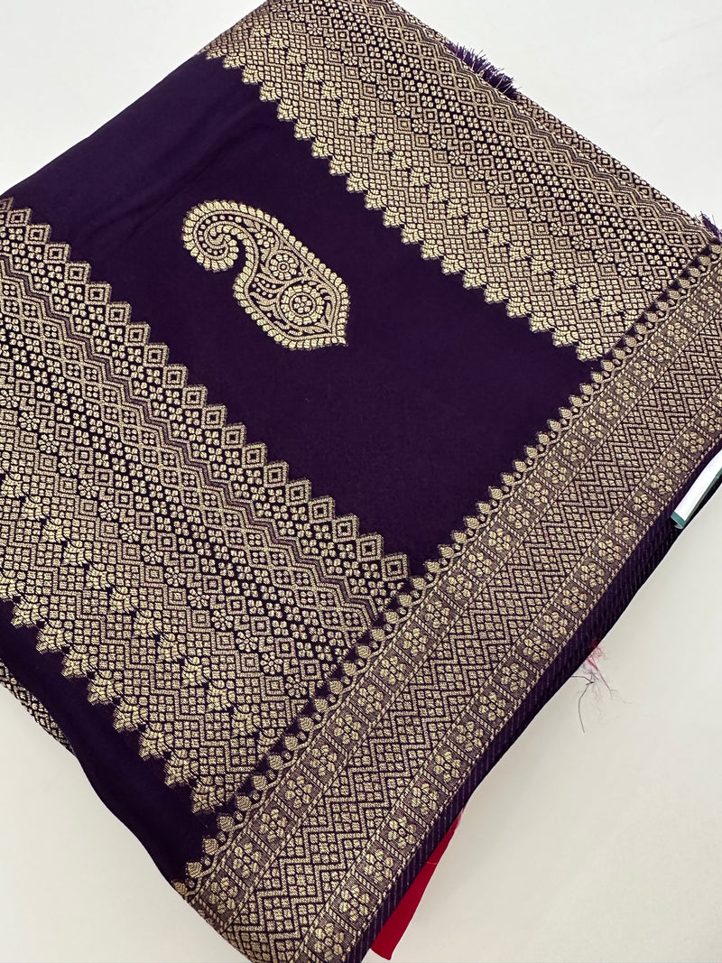 Purple x Pink Tussar Designer Saree with Mango Butta All Over JU24