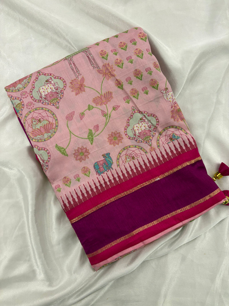 Baby Pink Rani Pink Soft Floral Printed Saree SALE