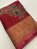 Crush Crape Chiffon Printed Sarees With self Butti Printed Blouse Piece🌹- J29