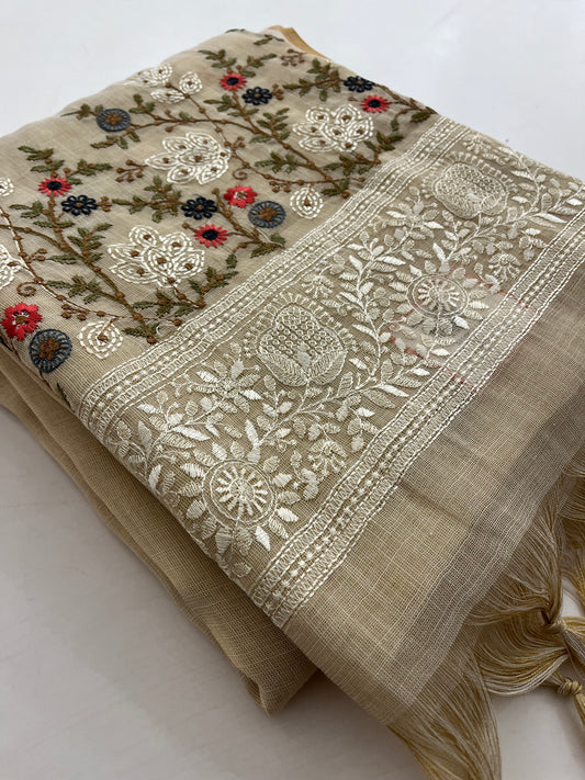 Linen cotton Fancy saree