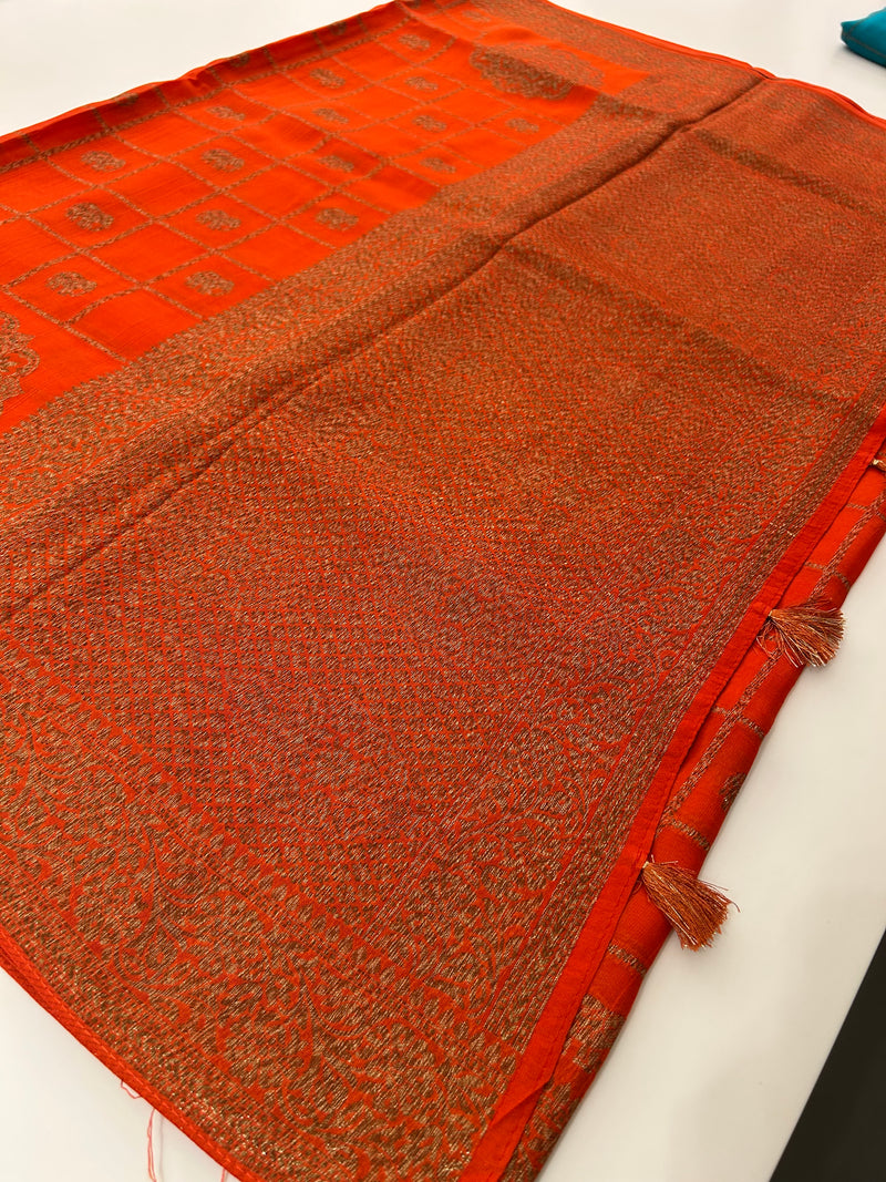 Tussar Silk Fancy Sarees,, comes in checks and elephant buttas all over 🌹-JU30