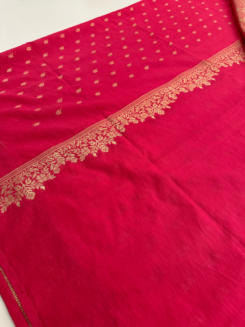 Venkatagiri fancy soft Linen Cotton sarees with self blouse and fancy Border and Butties all over 🌹-AU9