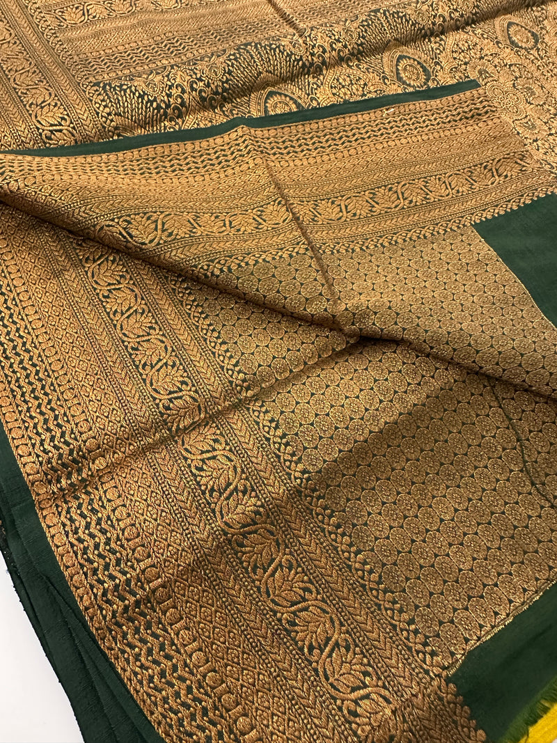 Lemon Yellow x Green Tussar Cotton Saree with Double Leaf Butta All Over JU24