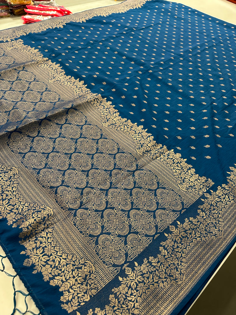 Venkatagiri fancy soft Linen Cotton sarees with self blouse and fancy Border and Butties all over 🌹-AU9