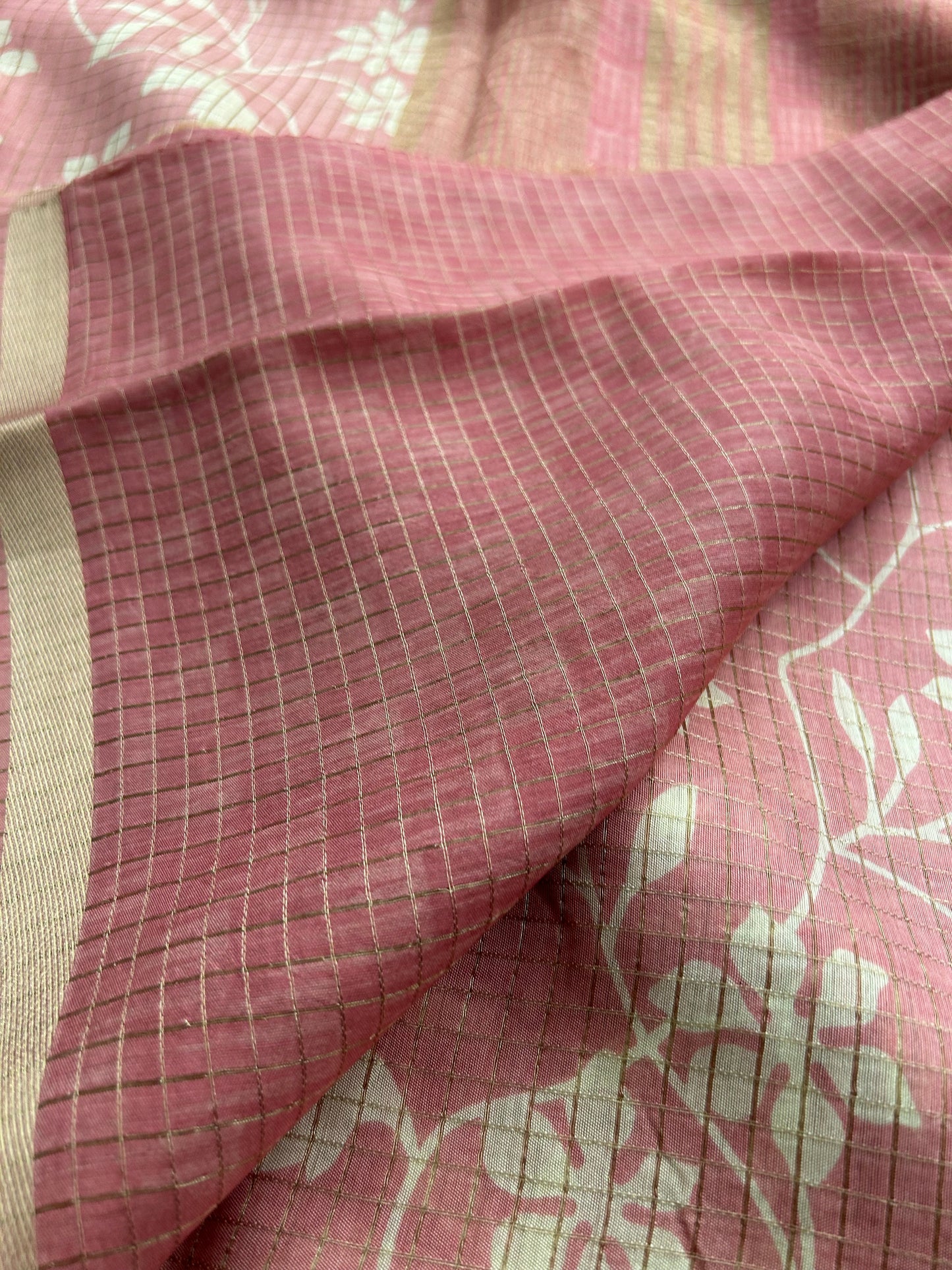 Pastel peach chiffon viscose checks saree-Jan3