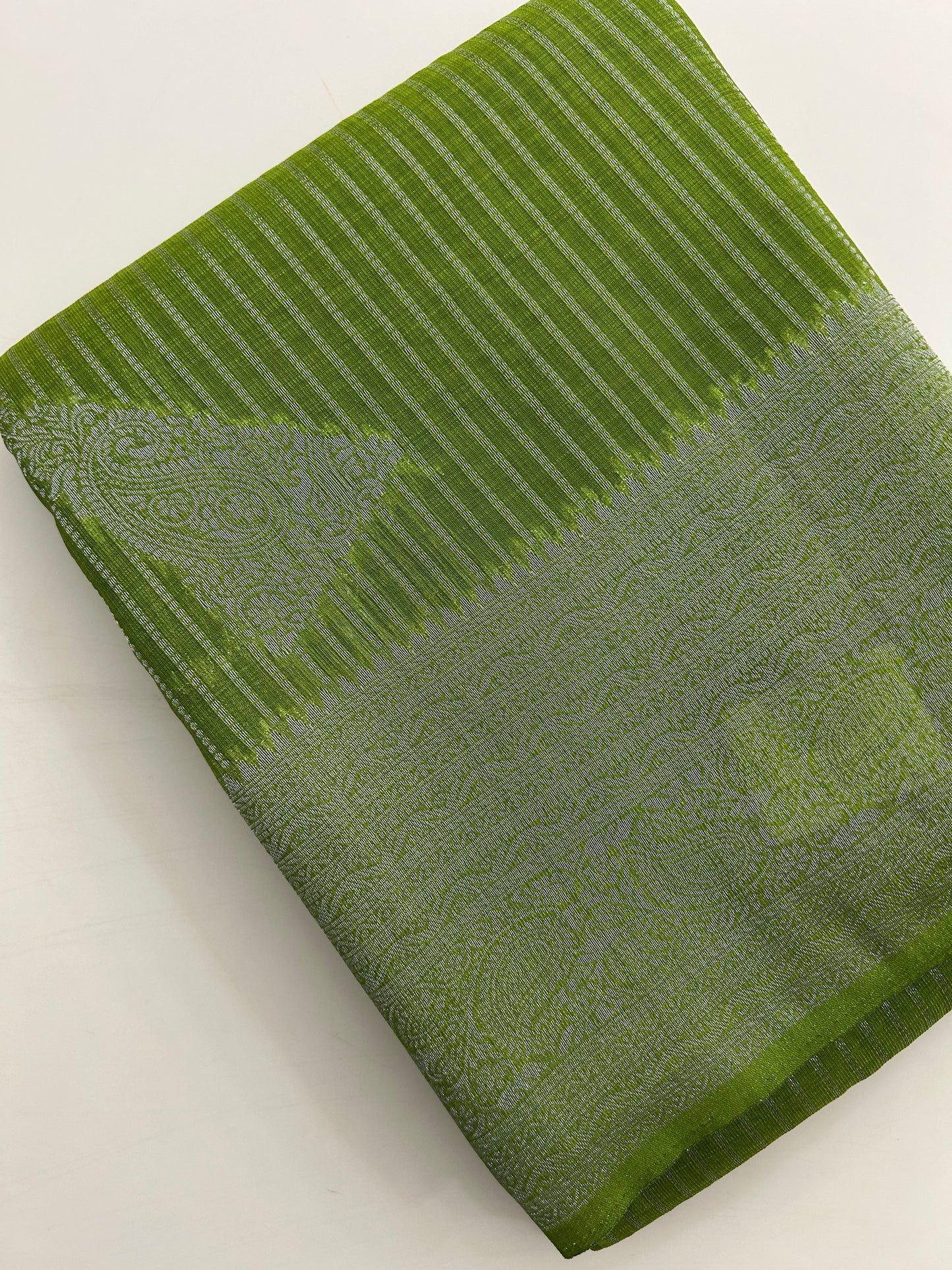 Pastel green silver linen cotton saree-DC712