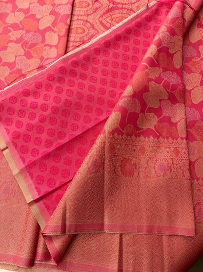 Floral baby pink soft silk saree-JAN2