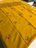 Katha And Jari Border Embroidery Sarees,, Fabric-Crepe Tussar,, Katha Style Blouse Piece🌹-JU30