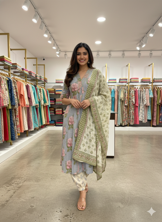 Floral Anarkali Kurti With Plaazo